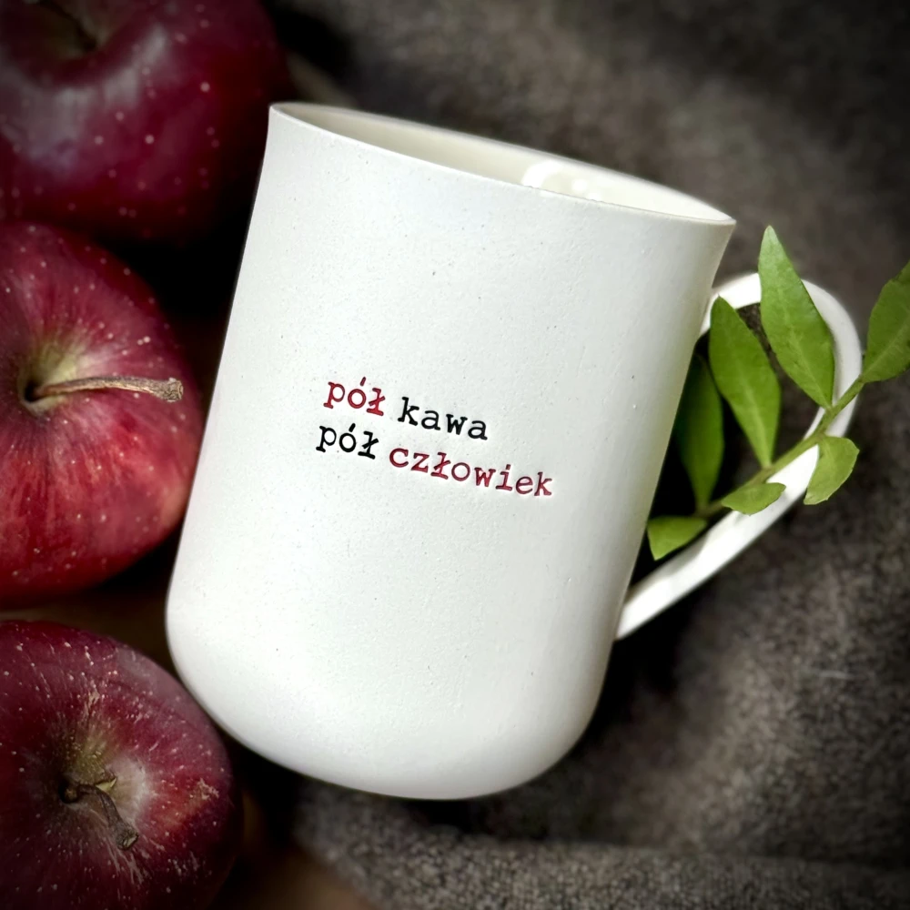 OUTLET Kubek z uchem PÓŁ KAWA PÓŁ CZŁOWIEK 400 ml